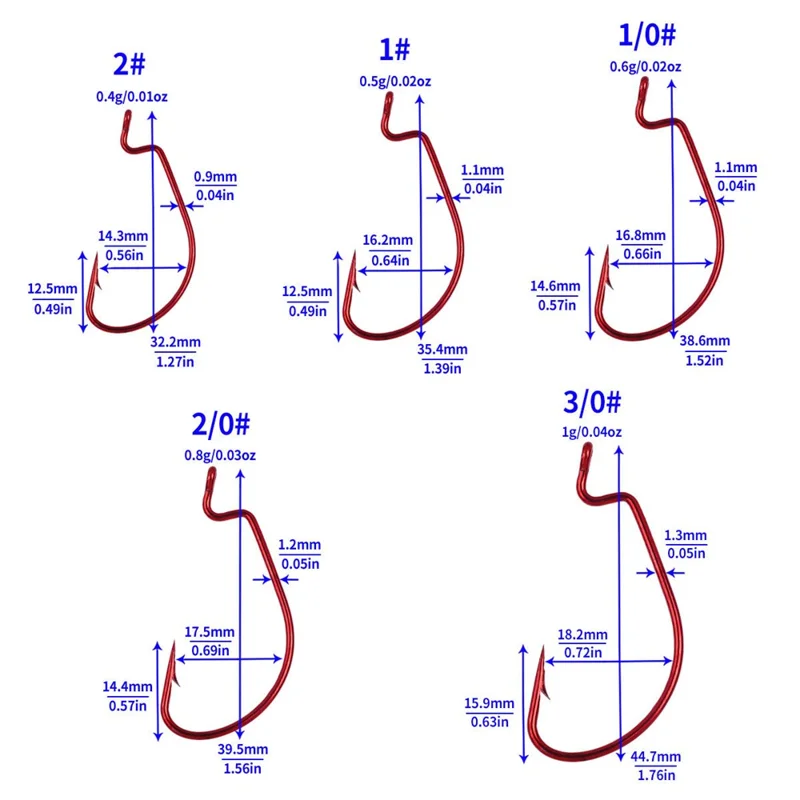 50Pcs / Set Fishing Hooks High Strength Sharp Barbed Offset Hook for Freshwater Saltwater Fishing - Red