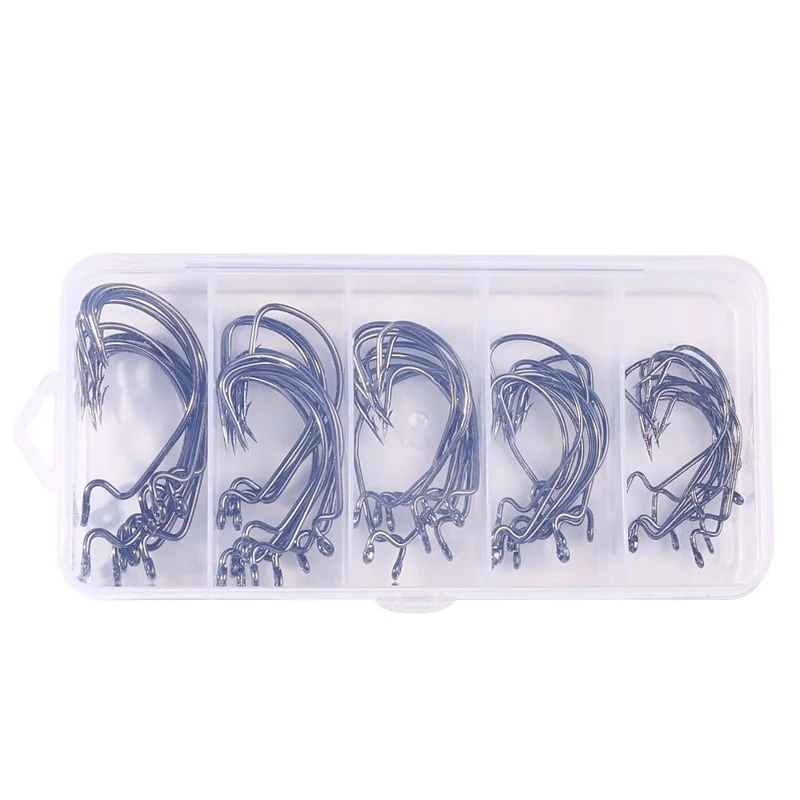 50Pcs / Set Fishing Hooks High Strength Sharp Barbed Offset Hook for Freshwater Saltwater Fishing - Black