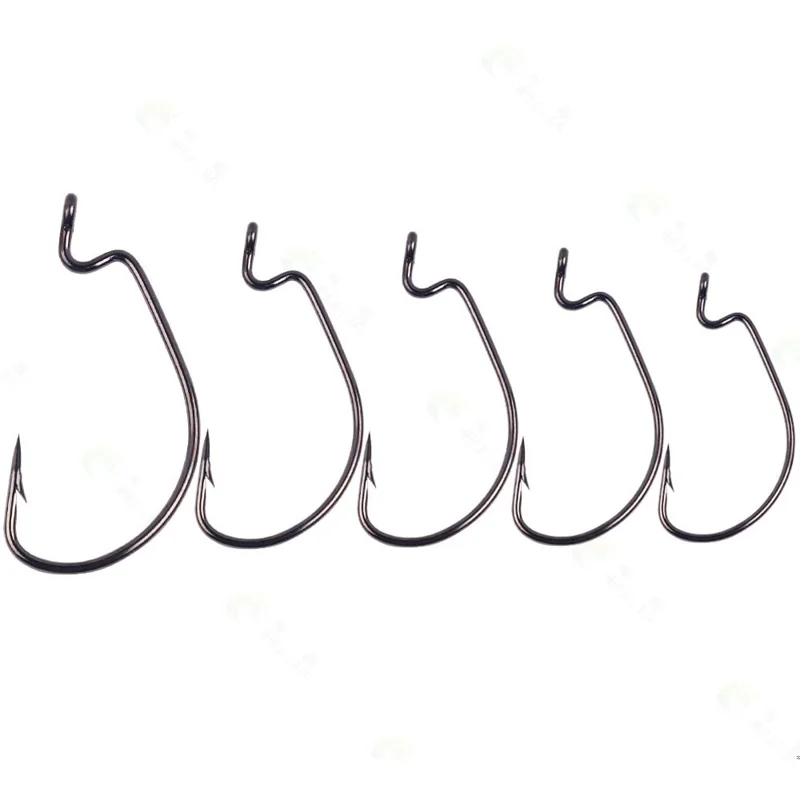 50Pcs / Set Fishing Hooks High Strength Sharp Barbed Offset Hook for Freshwater Saltwater Fishing - Black