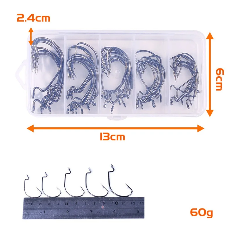 50Pcs / Set Fishing Hooks High Strength Sharp Barbed Offset Hook for Freshwater Saltwater Fishing - Black