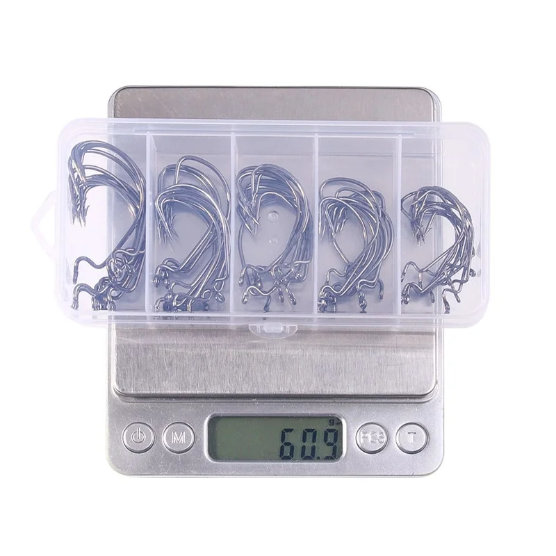 50Pcs / Set Fishing Hooks High Strength Sharp Barbed Offset Hook for Freshwater Saltwater Fishing - Black