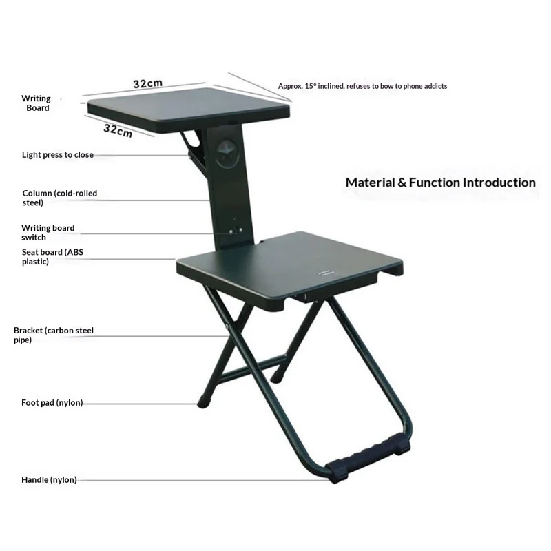 XS001 Camping Outdoor Faltstuhl multifunktionaler Hocker tragbarer Schreib- und Lesehocker - Armee-Grün