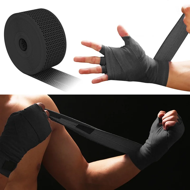 AIBEIJIAN BD001 2Pcs 450*5cm Cotton Boxing Kickboxing Muay Thai Hand Wraps Elastic Breathable Bandage - Grey