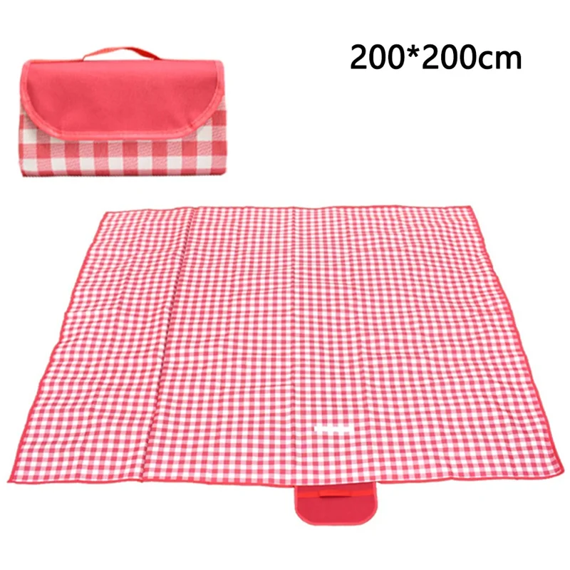 YCD-001 200x200cm Portable Outdoor Picnic Mat 600D Oxford Cloth Moisture-Proof Camping Carpet - Red Grid