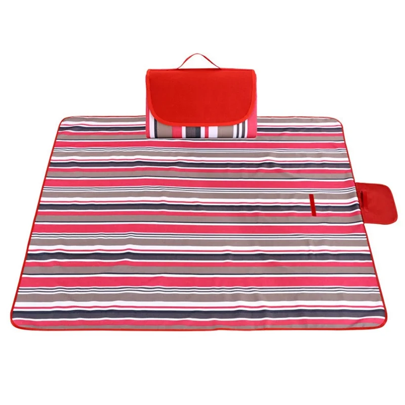 LEVORYEOU LR-987774 200*150cm Portable Outdoor Camping Picnic Mat Foldable Waterproof Lawn Mat - Red Stripes