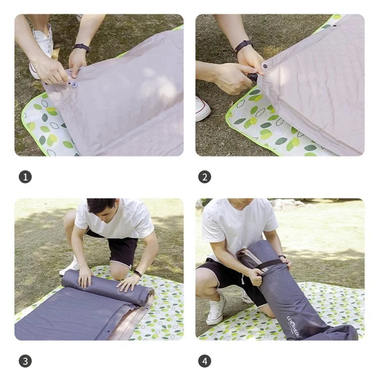 LEVORYEOU QD-8718 Double Person Sleeping Bed 5cm Thicken Automatic Inflatable Cushion Outdoor Camping Splicing Air Mattress with Integrated Pillow, 192*132*5cm - Gold