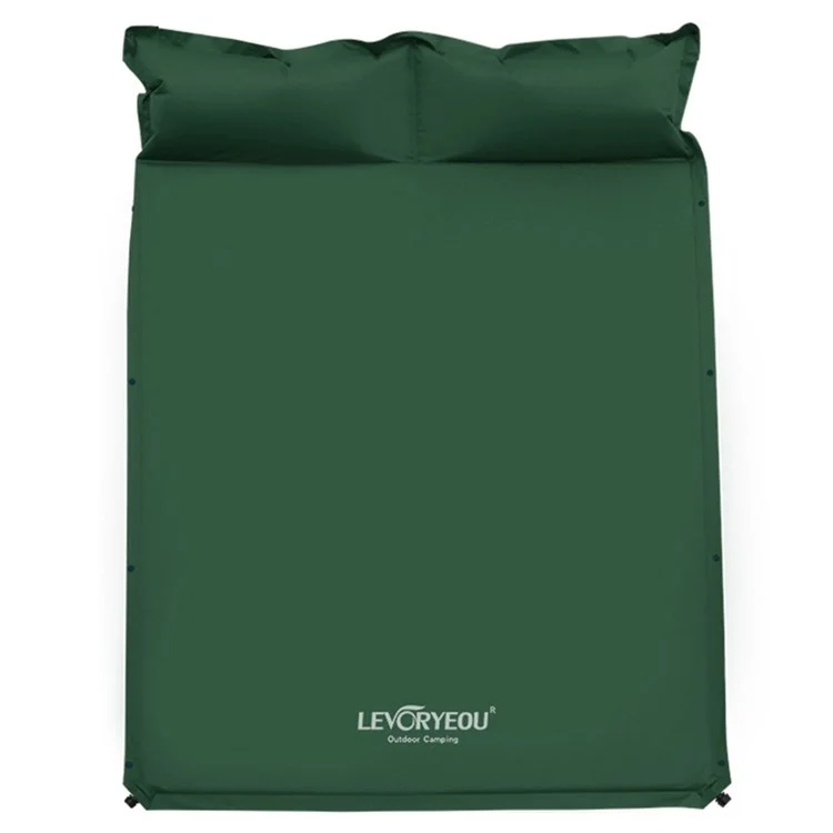 LEVORYEOU QD-8718 Double Person Sleeping Bed 5cm Thicken Automatic Inflatable Cushion Outdoor Camping Splicing Air Mattress with Integrated Pillow, 192*132*5cm - Green