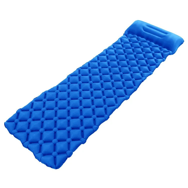 GM-AM01 Matelas gonflable pour camping extérieur, matelas pneumatique, coussin de couchage avec oreiller intégré - Bleu
