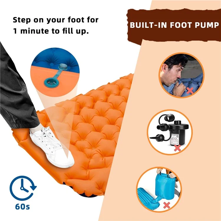 Projeto de Forma de Onda Inflação de Acampamento ao ar Livre Inflação Portátil de ar Portátil de ar Portátil Com Travesseiro - Laranja
