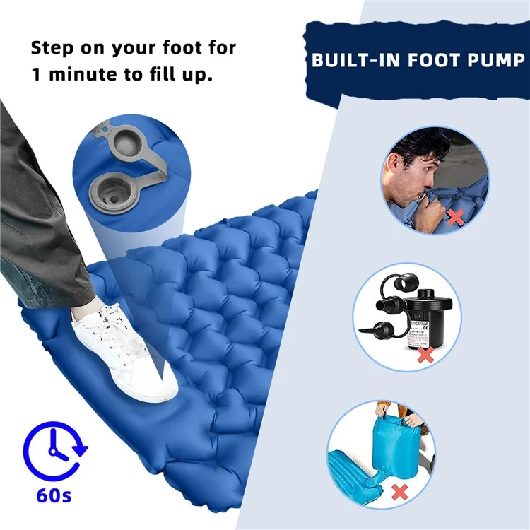 Foot Pump Portable Sleeping Pad Outdoor Camping Hiking Inflatable Air Mattress with Pillow - Grey
