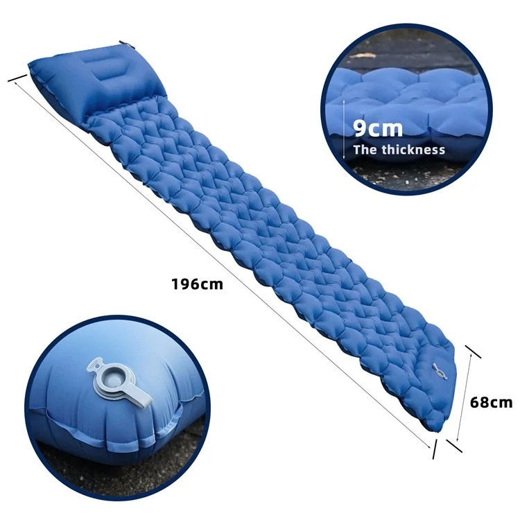 Foot Pump Portable Sleeping Pad Outdoor Camping Hiking Inflatable Air Mattress with Pillow - Grey