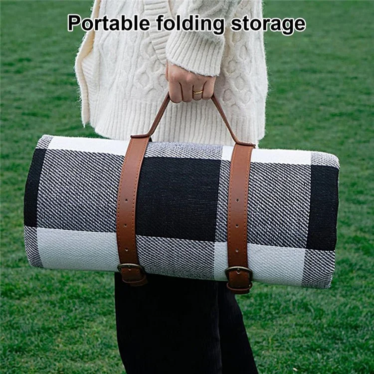 1409 150x200cm Portable Outdoor Moisture-proof Picnic Mat Camping Hiking Lawn Mat Carpet - Black / Grey / White Grid
