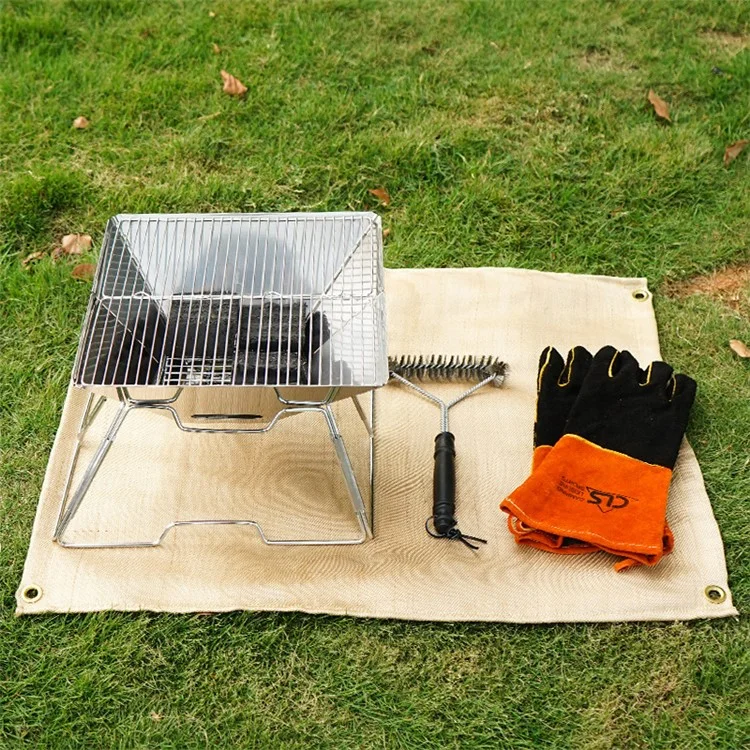CLS Talla S 46x44cm Paño Ignífugo para Barbacoas de Exterior Aislante de Calor de Fibra de Vidrio Esterilla para Camping Picnic Barbacoa Resistente a las Llamas