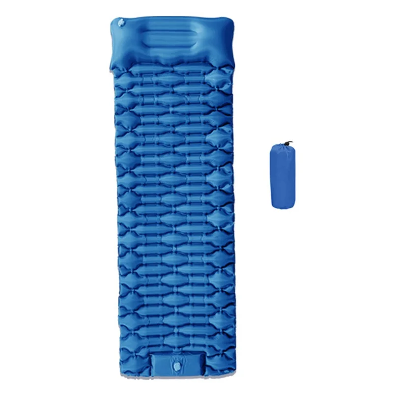 GM-AM25 Nylon+TPU Inflatable Sleeping Mat Press-type Inflation Air Mattress Camping Pad with Pillow - Blue