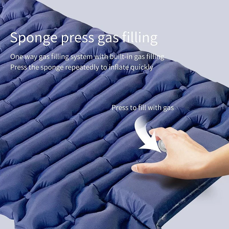 GM-AM25 Nylon+TPU Inflatable Sleeping Mat Press-type Inflation Air Mattress Camping Pad with Pillow - Blue