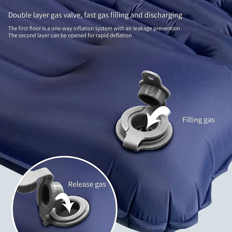 GM-AM25 Nylon+TPU Inflatable Sleeping Mat Press-type Inflation Air Mattress Camping Pad with Pillow - Blue