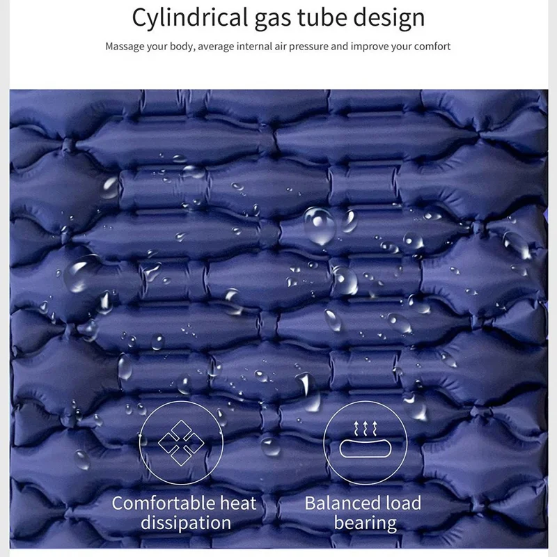 GM-AM25 Nylon+TPU Inflatable Sleeping Mat Press-type Inflation Air Mattress Camping Pad with Pillow - Blue