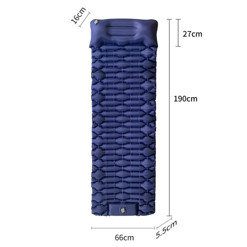 GM-AM25 Nylon+TPU Inflatable Sleeping Mat Press-type Inflation Air Mattress Camping Pad with Pillow - Blue