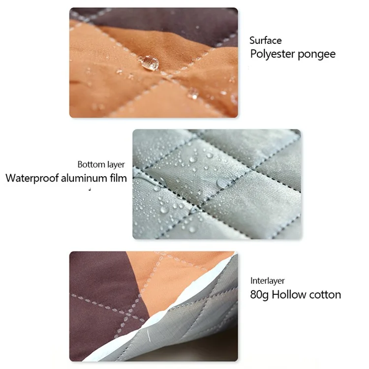 200cm Round Moisture-proof Picnic Mat Outdoor Camping Carpet with Webbing Strap - Winter