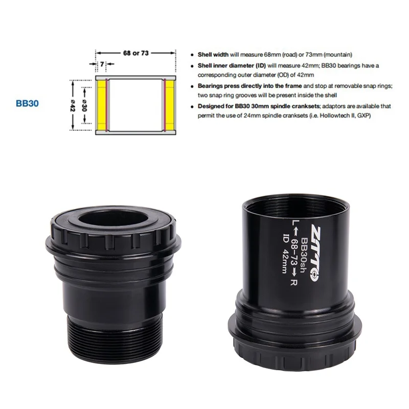 ZTTO BB30sh Bicycle Press Fit Bottom Bracket Axle for SRAM GXP / Shimano / FSA 24mm Spindle Crankset - Ceramic Red