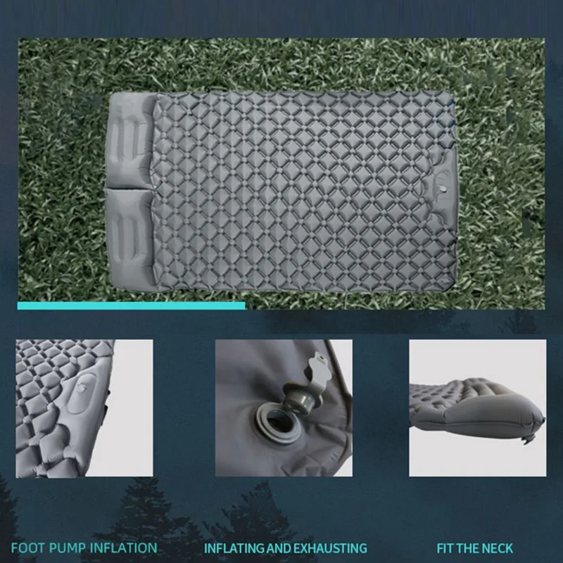 GM-SR01 Double Sleeping Mat 190x122cm Inflatable Camping Mattress Built-in Pump with Pillows - Army Green