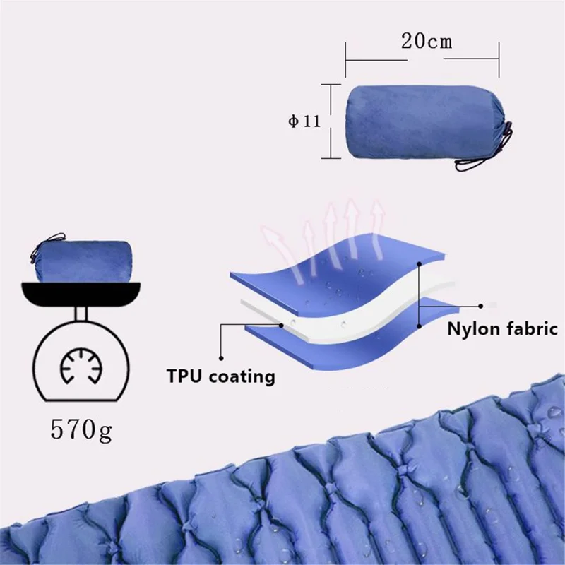 GM-AM20 Camping Mat Inflatable Sleeping Mat Nylon+TPU Sleeping Pad - Lake Blue
