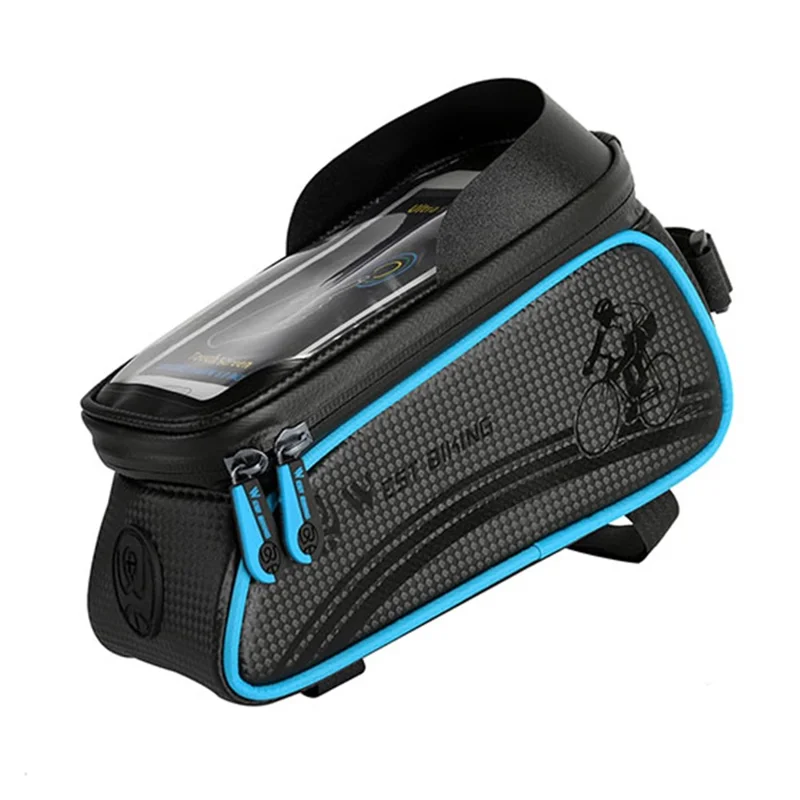 WEST BIKING Waterproof Bicycle Phone Bag Bike Front Bag Pannier with Touch Screen Shield - Blue