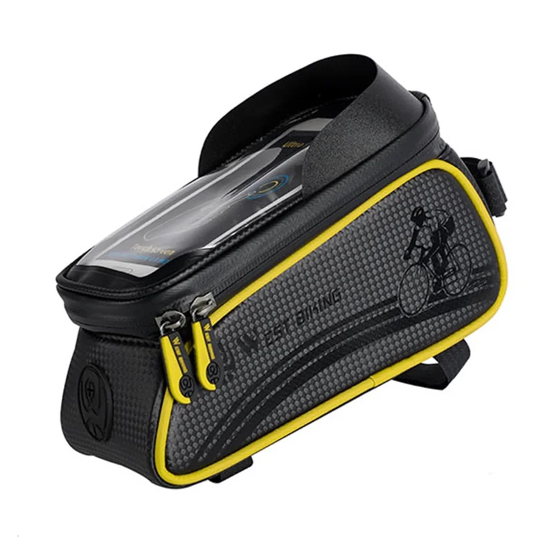 WEST BIKING Waterproof Bicycle Phone Bag Bike Front Bag Pannier with Touch Screen Shield - Yellow