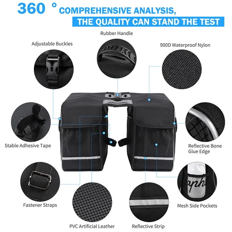 WEST BIKING Bolsa de Bagageiro para Bicicleta 30L MTB Road Bike Impermeável Ciclismo Dupla Lateral Traseira Rack Bagagem Transportadora Assento Traseiro Sacola
