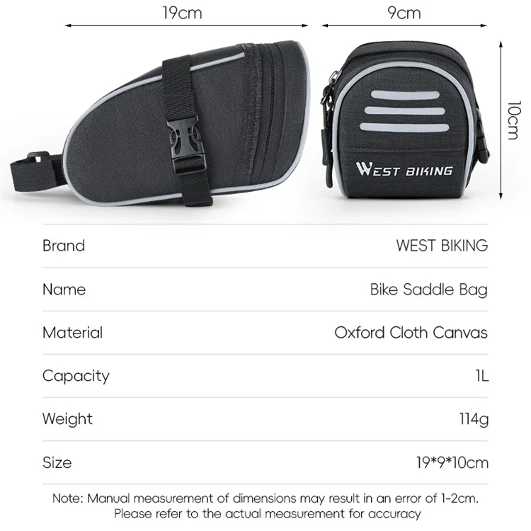 Ciclismo Oeste YP0707388 1L Bike Saddle Bag Oxford Canvas Reflective Bicycle Herramients Bolsa de Almacenamiento