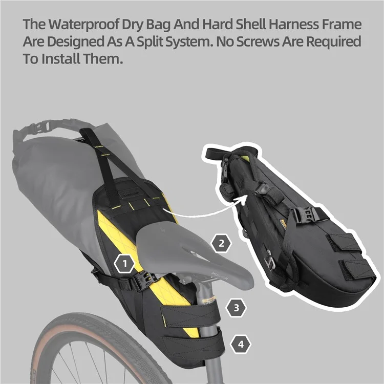 RHINOWALK BHD0020 14L Bicycle Rear Bag Large Capacity Waterproof Nylon Bike Saddle Bag - Black