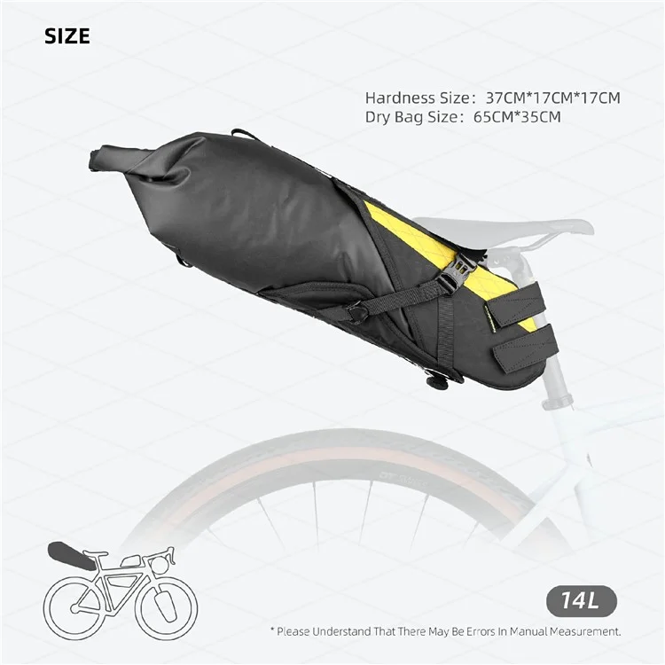 RHINOWALK BHD0020 14L Bicycle Rear Bag Large Capacity Waterproof Nylon Bike Saddle Bag - Black