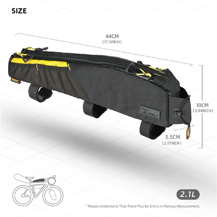 RHINOWALK BHD0015 Lengthened Bicycle Top Tube Bag Bike Front Beam Nylon Storage Bag, 44x5.5x10cm - Black