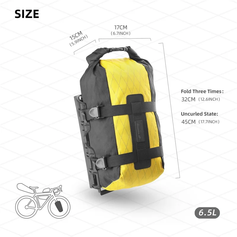 Rhinowalk Bhd0013bk Bike Bike Bork de Almacenamiento de Nylon Bolsa de Horquilla de Bicicleta Impermeable, 45x17x15cm - Negro
