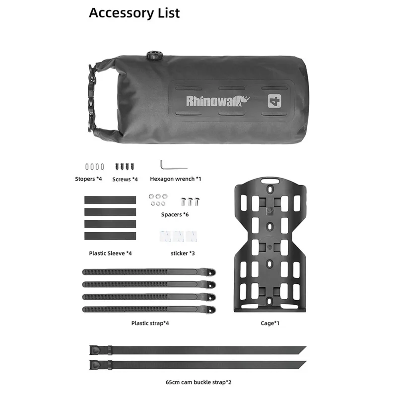 RHINOWALK RK4041BK 4L Outdoor Cycling Waterproof Quick Release Bike Front Fork Bag, 12.5x40cm