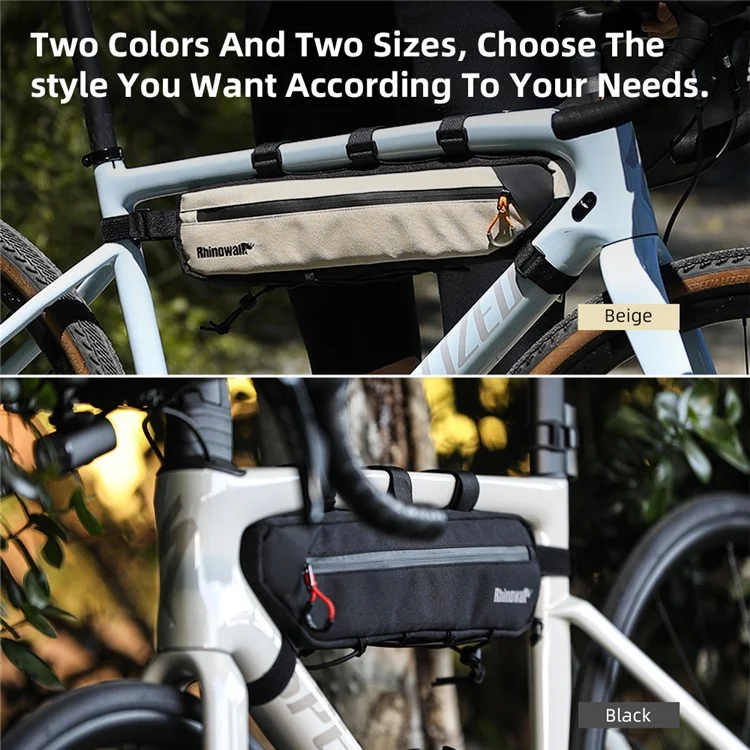 RHINOWALK X24657 Borsa per telaio bici 2.1L impermeabile, borsa sottotuba triangolare per bicicletta, Dimensione S: 42x6x9cm - Nera
