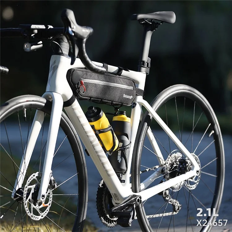 RHINOWALK X24657 Borsa per telaio bici 2.1L impermeabile, borsa sottotuba triangolare per bicicletta, Dimensione S: 42x6x9cm - Nera