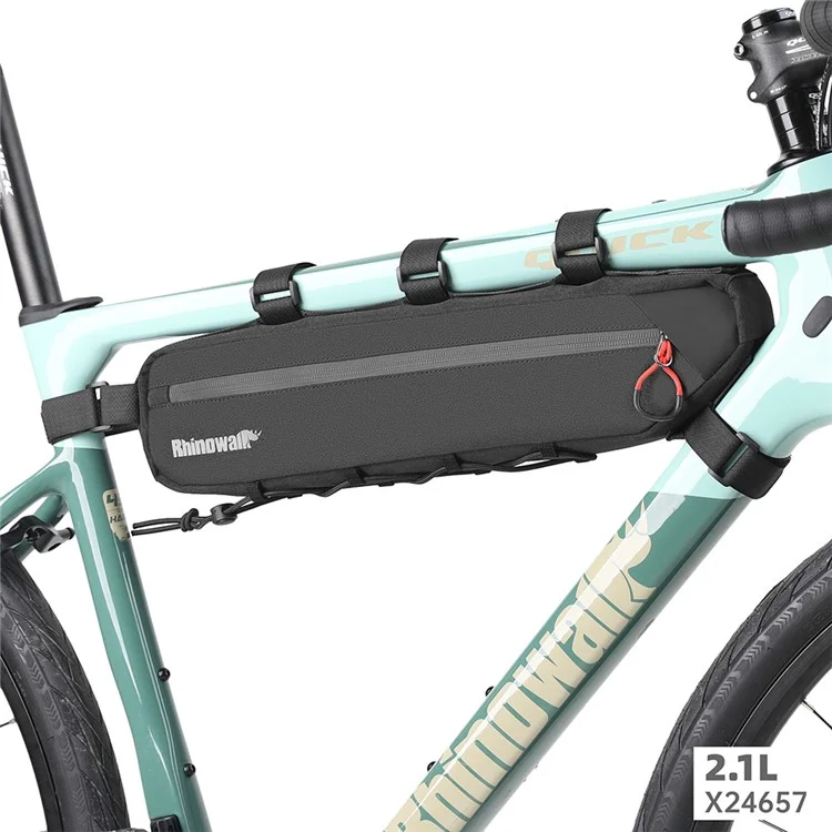 RHINOWALK X24657 Borsa per telaio bici 2.1L impermeabile, borsa sottotuba triangolare per bicicletta, Dimensione S: 42x6x9cm - Nera