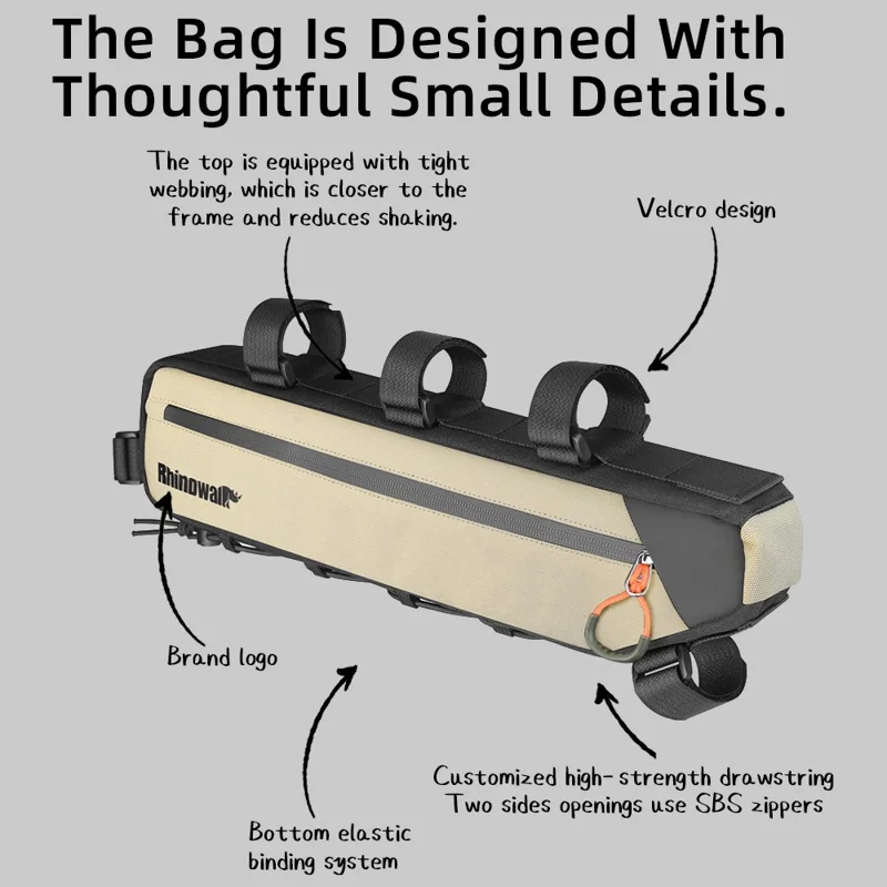 RHINOWALK X24657 2.1L Bike Frame Bag Waterproof Bicycle Under Tube Triangle Bag, Size S: 42x6x9cm - Beige