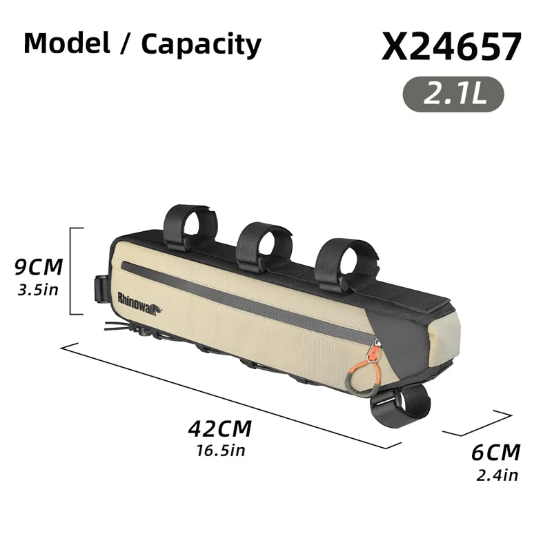 RHINOWALK X24657 2.1L Bike Frame Bag Waterproof Bicycle Under Tube Triangle Bag, Size S: 42x6x9cm - Beige