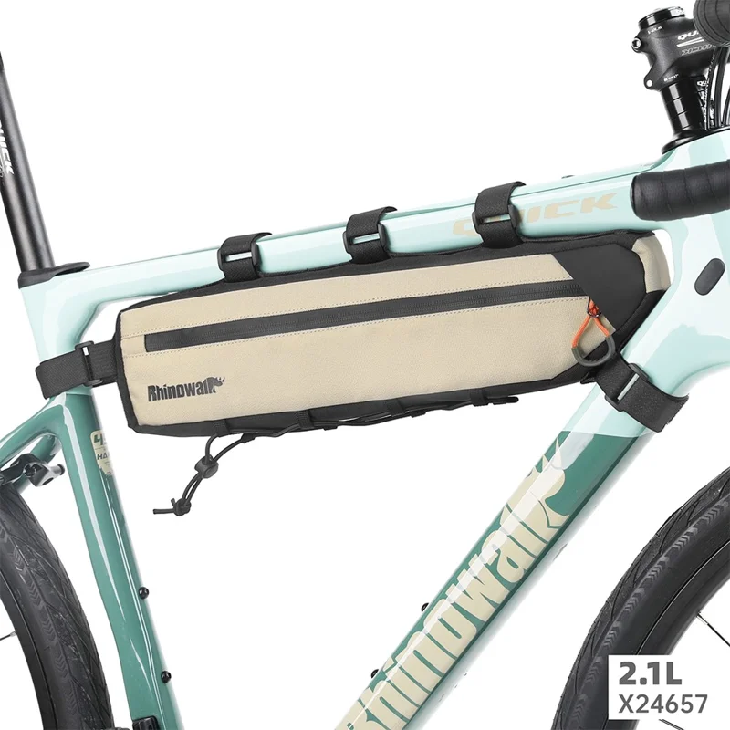 RHINOWALK X24657 2.1L Bike Frame Bag Waterproof Bicycle Under Tube Triangle Bag, Size S: 42x6x9cm - Beige
