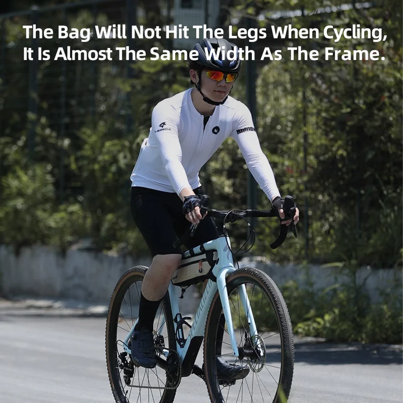 RHINOWALK X24657 2.1L Bike Frame Bag Waterproof Bicycle Under Tube Triangle Bag, Size S: 42x6x9cm - Beige