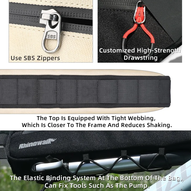 RHINOWALK X24657 2.1L Bike Frame Bag Waterproof Bicycle Under Tube Triangle Bag, Size S: 42x6x9cm - Beige
