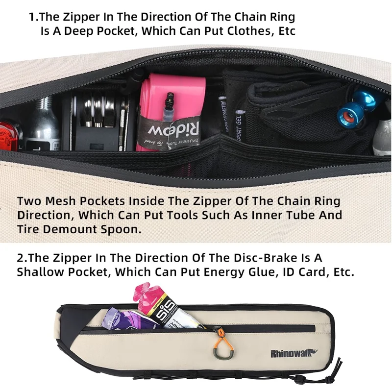 RHINOWALK X24657 2.1L Bike Frame Bag Waterproof Bicycle Under Tube Triangle Bag, Size S: 42x6x9cm - Beige