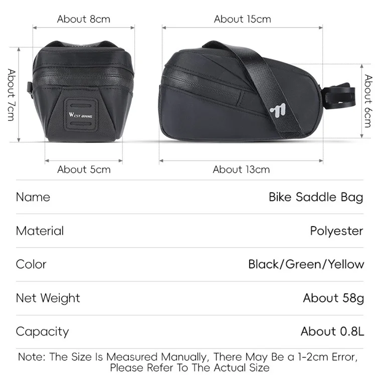 WEST BIKING YP0707391 0.8L Bike Saddle Bag Polyester Bicycle Tail Storage Bag - Black