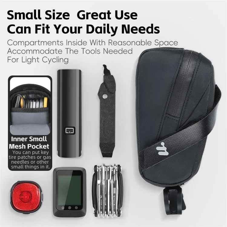 WEST BIKING YP0707391 0.8L Bike Saddle Bag Polyester Bicycle Tail Storage Bag - Black