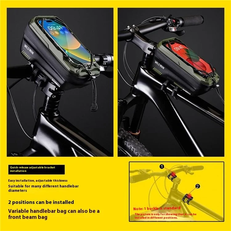 WILD MAN GX220X 1L Hard Shell Mountain Bike Front Beam Bag Quick Release Bicycle Top Tube Bag - Grey