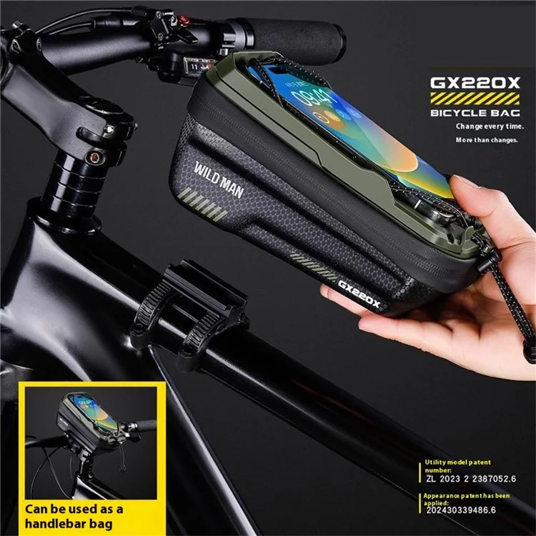 WILD MAN GX220X 1L Hard Shell Mountain Bike Front Beam Bag Quick Release Bicycle Top Tube Bag - Grey