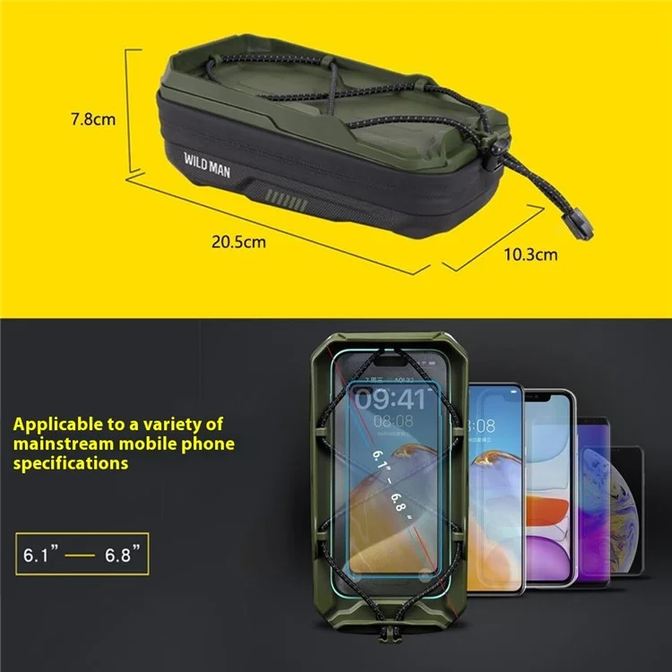 WILD MAN GX330 0.6L Quick Release Hard Shell Mountain Bike Handlebar Bag with Elastic Phone Holder - Army Green