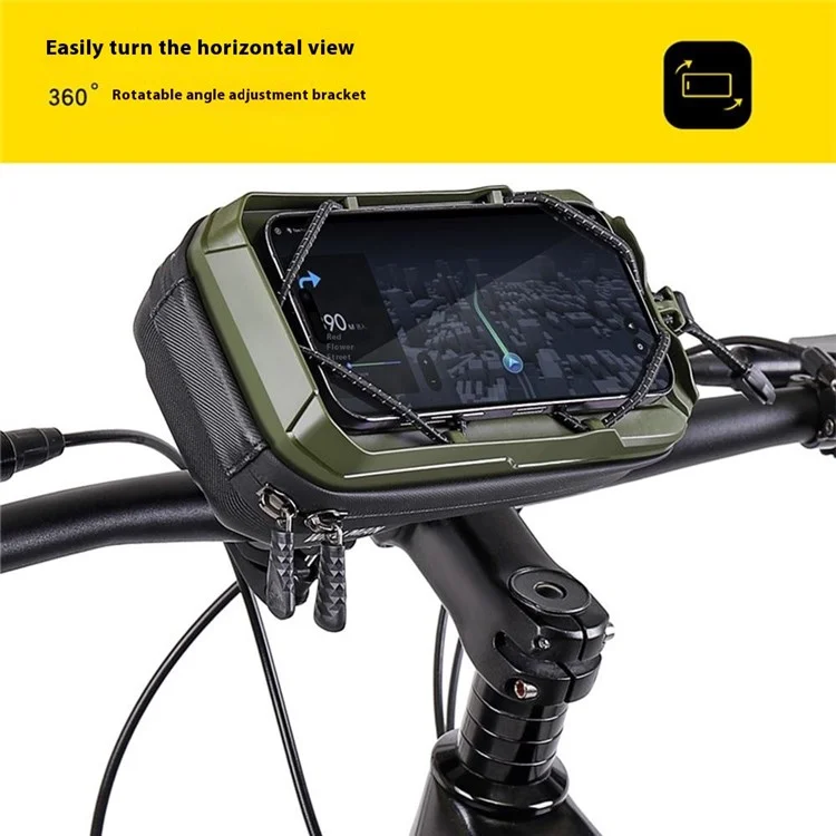 WILD MAN GX330 0.6L Quick Release Hard Shell Mountain Bike Handlebar Bag with Elastic Phone Holder - Army Green
